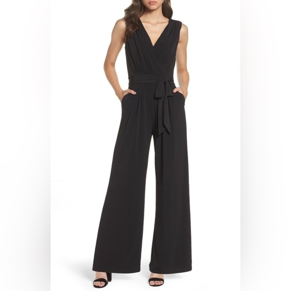 Vince Camuto Faux Wrap Jersey Jumpsuit Black Size Small - Picture 1 of 10